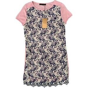 Caswell Massey Pink Crochet Lace Butterfly Mini Tee Shirt Dress size S NEW Tags